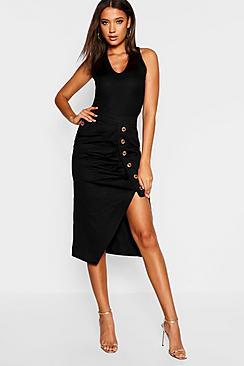 Boohoo Tall Mock Horn Button Midi Skirt