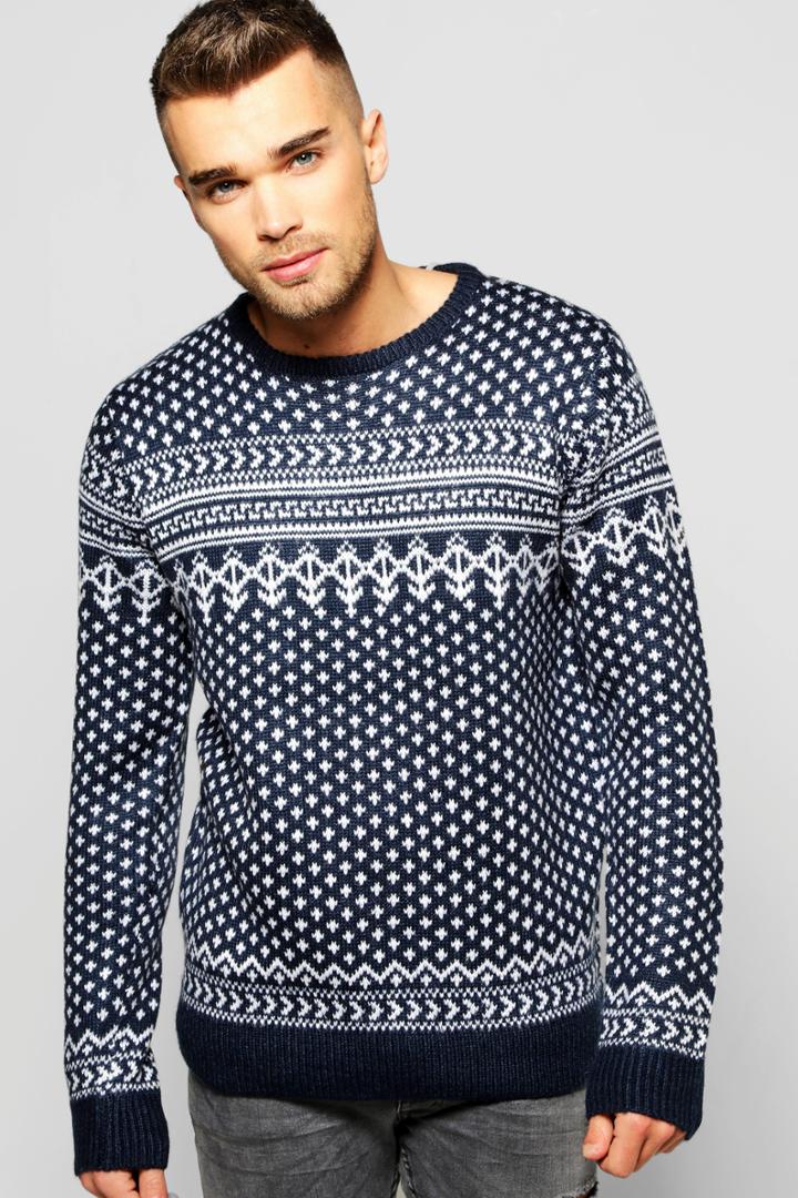 Boohoo Brushed Fairisle Christmas Jumper Navy