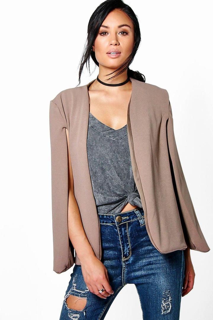 Boohoo Mia Cape Blazer Mocha