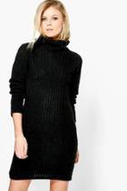 Boohoo Darcy Funnel Neck Soft Knit Jumper Dress Black