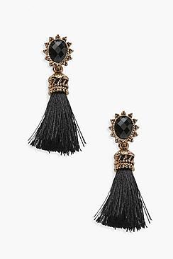 Boohoo Poppy Engraved Frame Tassel Earrings