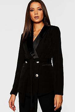 Boohoo Tall Double Breasted Military Button Blazer