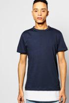 Boohoo Faux Layer T Shirt With Mock Hem Blue