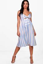 Boohoo Bow Front Striped Skater Dress