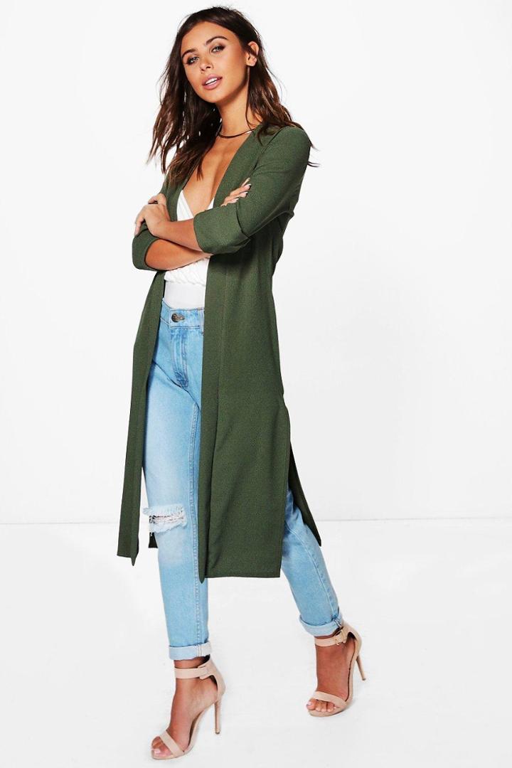 Boohoo Petite Laura Half Sleeve Turn Up Cuff Duster Khaki