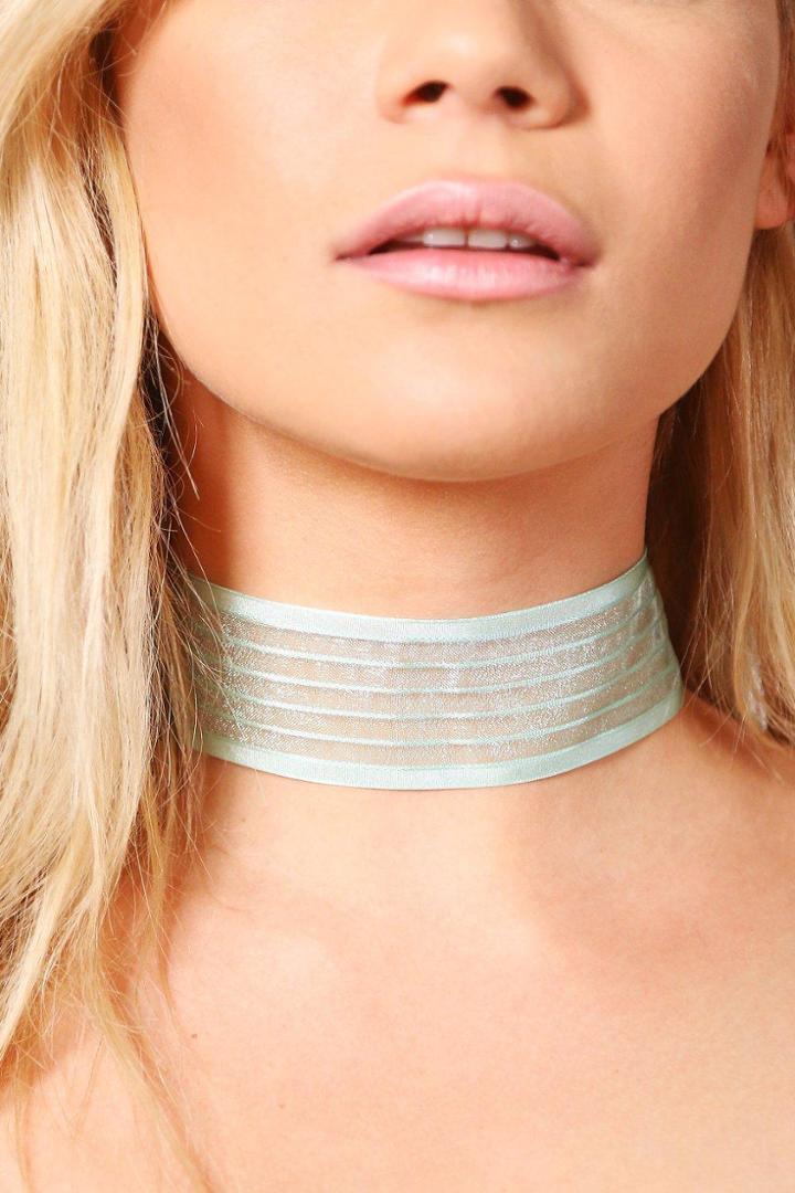 Boohoo Edie Textured Wide Organza Choker Mint