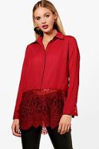 Boohoo Daisy Eyelash Lace Trim Long Sleeve Shirt