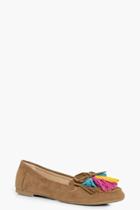 Boohoo Rachel Multi Colour Tassel Moccasin Tan