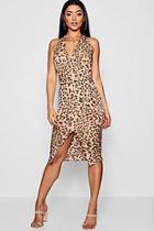Boohoo Leopard Print Halter Wrap Midi Dress