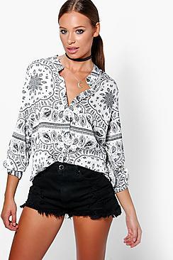 Boohoo Georgia Silky Paisley Collarless Shirt