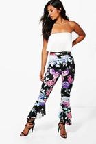 Boohoo Lucinda Bright Floral Dipped Hem Skinny Trousers