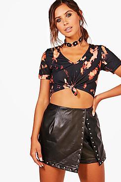 Boohoo Petite Leanne Stud Front Leather Look Short