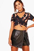 Boohoo Petite Leanne Stud Front Leather Look Short