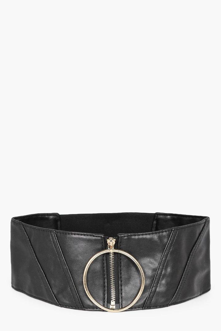 Boohoo Olivia Oversized Ring & Zip Waist Belt Black