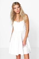 Boohoo Rose Crochet And Lace Trim Skater Dress Ivory