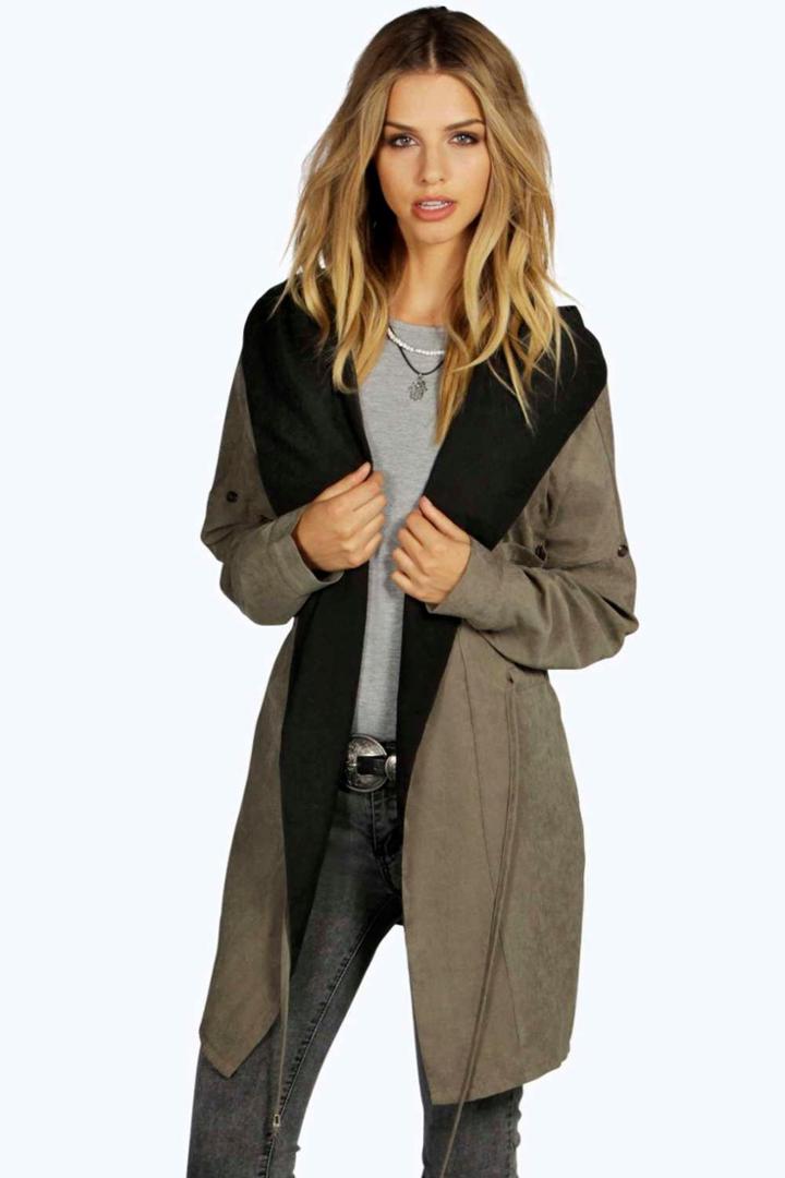 Boohoo Oana Shawl Hood Utility Unlined Parka Khaki