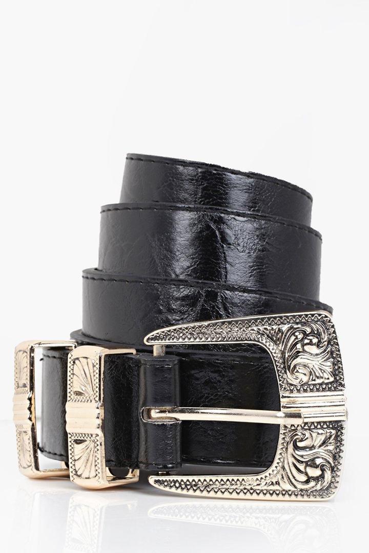 Boohoo Alice Metal Tipped Western Belt Black