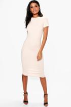 Boohoo Hollie Fitted Midi Tailored Dress Nude