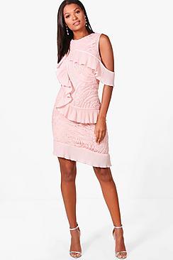 Boohoo Boutique Kady Cold Shoulder Frill Dress