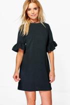 Boohoo Rhia Ruffle Sleeve Shift Dress Black