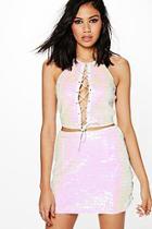 Boohoo Bella Boutique Lace Up Mesh And Sequin Top