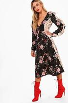 Boohoo Audrey Ruffle Sleeve Mix Print Midi Dress