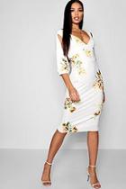 Boohoo Floral Plunge Split Sleeve Midi Dress