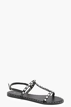 Boohoo Poppy Studded T Bar Slingback Sandals
