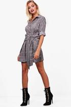 Boohoo Brie Prince Of Wales Check Tie Front Shirt Dress