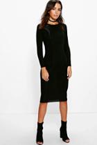 Boohoo Constance Rib Long Sleeve Midi Dress Black