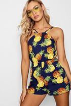 Boohoo Bella High Neck Strappy Pineapple Playsuit