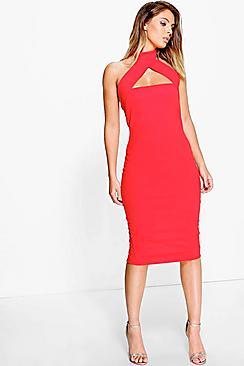 Boohoo Tabitha High Neck Cross Strap Midi Dress