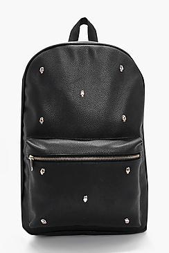 Boohoo Black Pu Backpack With Gold Skulls
