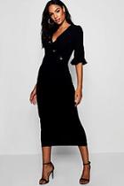 Boohoo Tall Horn Button Off The Shoulder Wrap Midi Dress