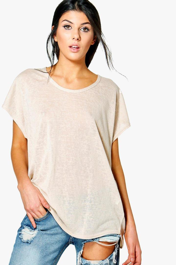 Boohoo Selina Slub Oversized T-shirt Stone