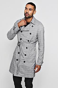 Boohoo Check Double Breasted Smart Trench