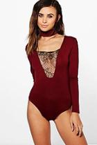 Boohoo Petite Roma Choker Detail Lace Plunge Body