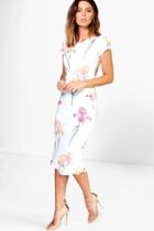 Boohoo Rita Floral Cap Sleeve Midi Dress Multi