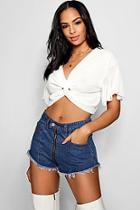 Boohoo Alice Angel Sleeve Twist Front Woven Crop