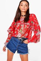 Boohoo Tall Nadine Frill Front Floral Blouse Multi