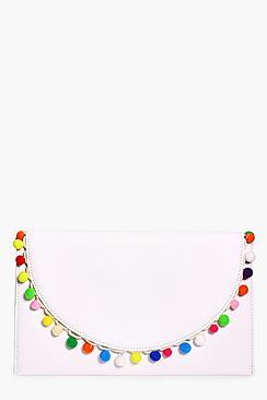 Boohoo Sophie Pom Pom Trim Clutch Bag