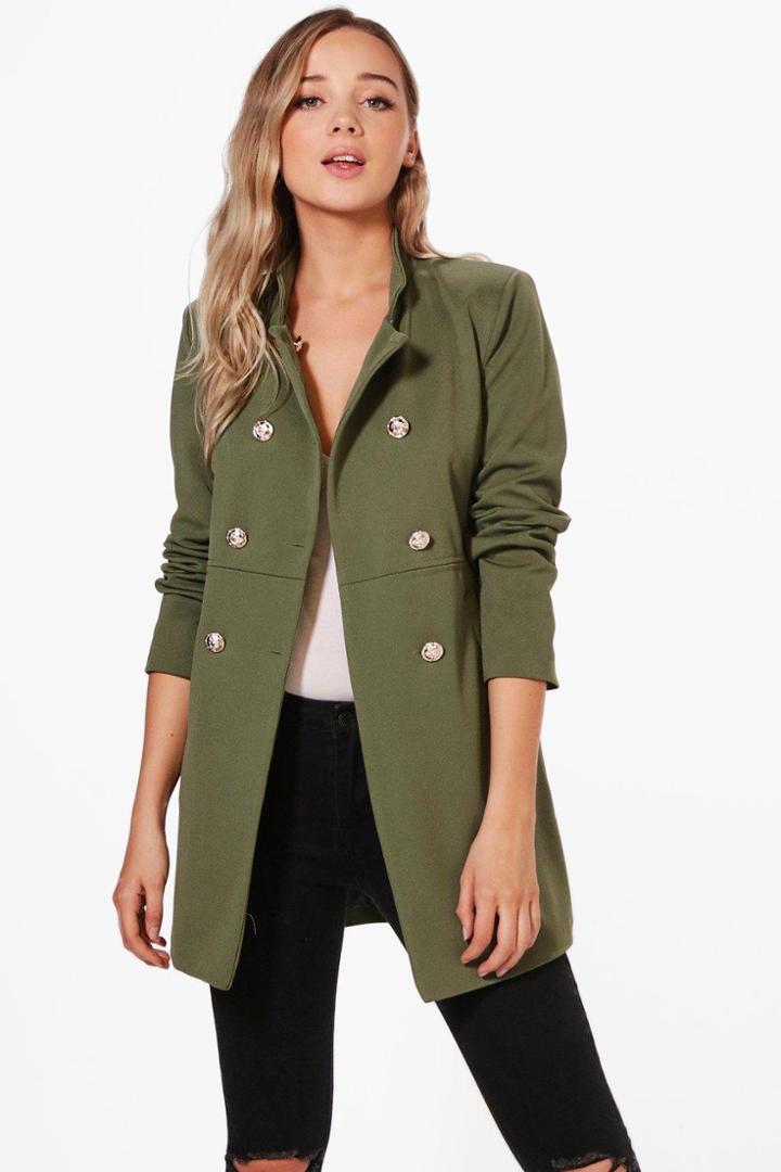 Boohoo Danielle Military Style Coat Khaki