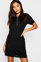 Boohoo Zip Front Ribbed Tee Dress
