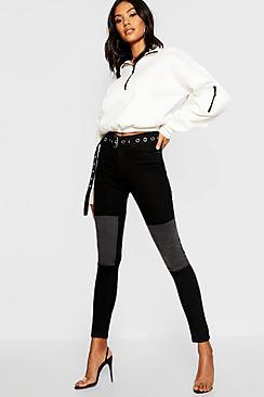 Boohoo High Rise Patch Detail Jeans