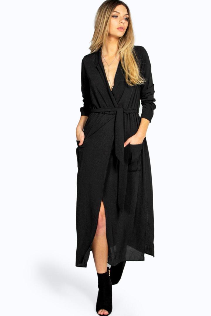 Boohoo Lorraine Long Sleeve Pocket Front Shirt Dress Black