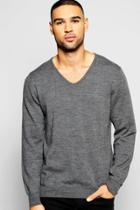 Boohoo V-neck Merino Wool Jumper Grey