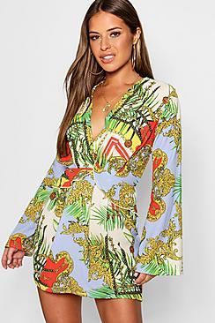 Boohoo Petite Twist Front Wide Sleeve Dress