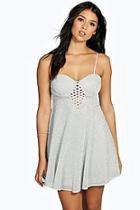 Boohoo Boutique Roxy Metallic Silver Lattice Dress