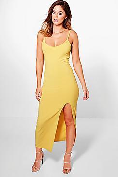 Boohoo Emmaline Strappy Thigh Split Midaxi Dress