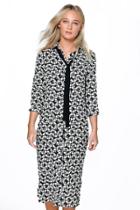 Boohoo Eli Monochrome Geo Print Tie Neck Dress Black